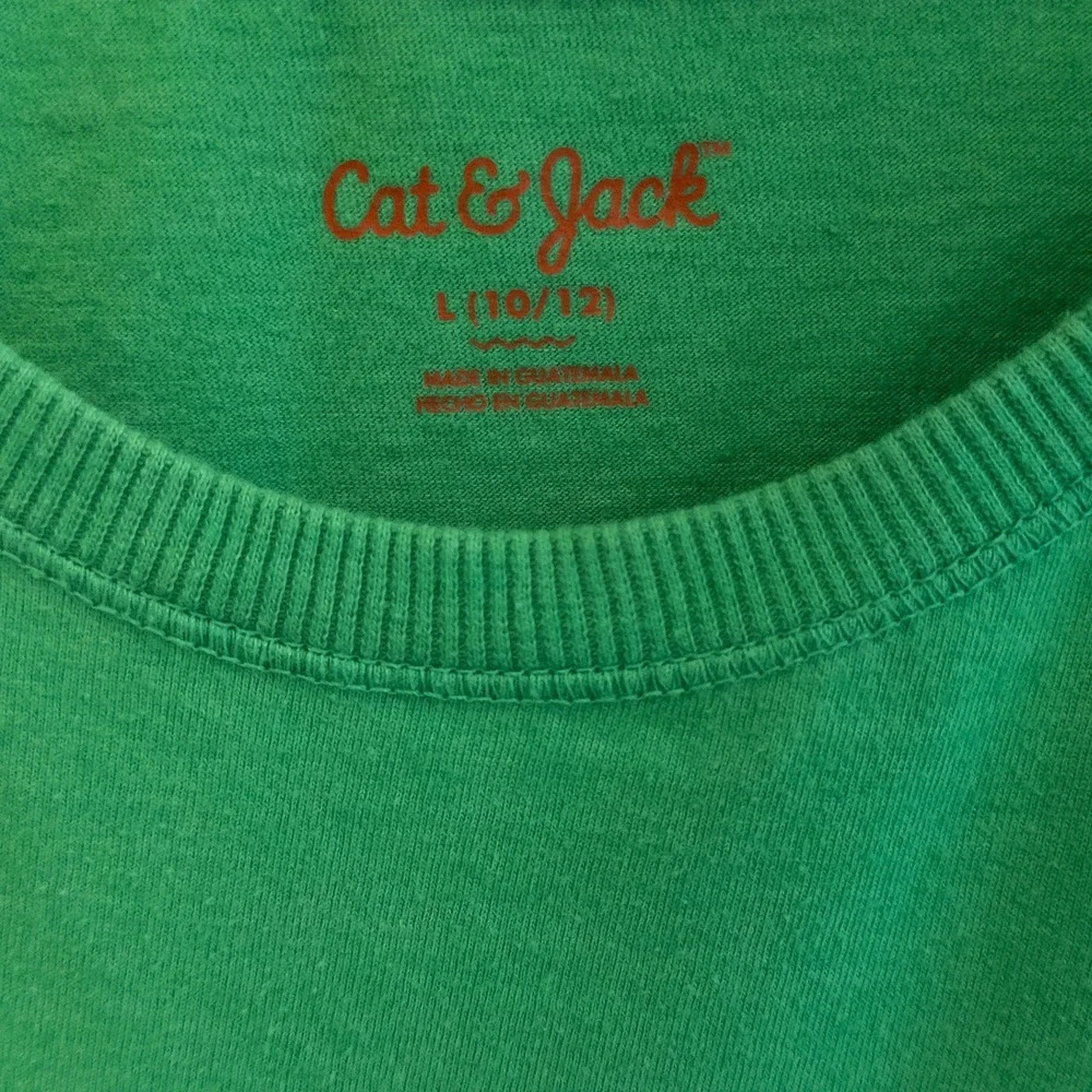 Cat & Jack Graphic Tee Girls L Green Gray Raglan Sporty Shirt Colorful Top